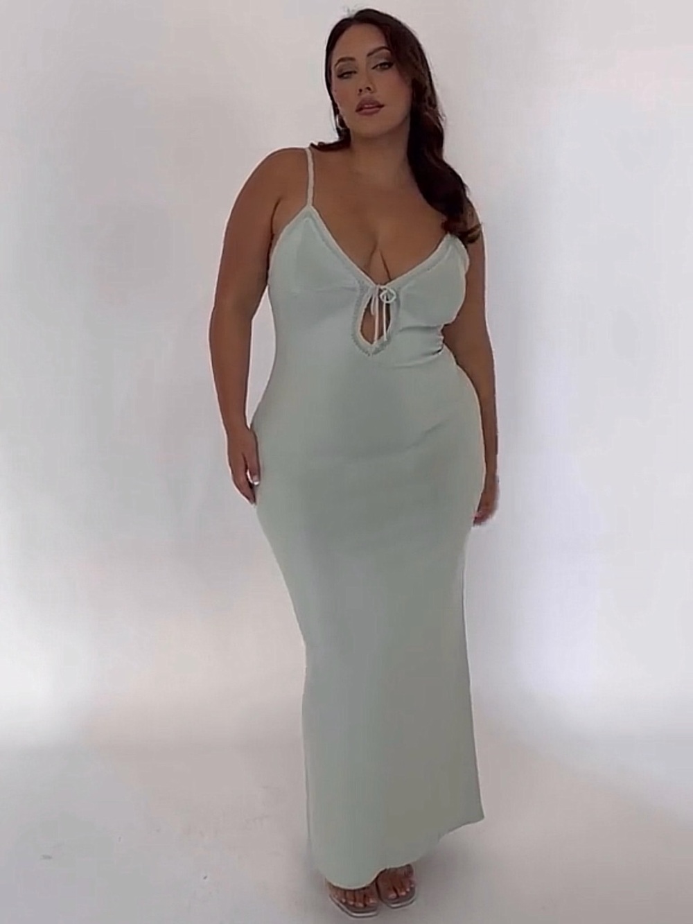 Meshki Pale Sage Tie-Front Slip Maxi Dress